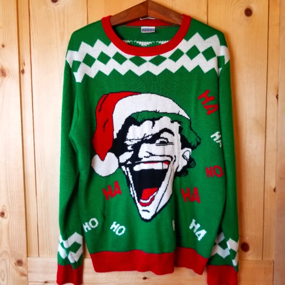 Junk Food The Joker HAHA HOHO Crewneck Ugly Christmas Sweater
